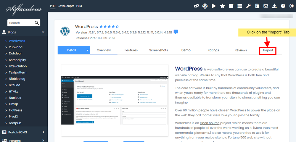 How to Import an Installation in Softaculous